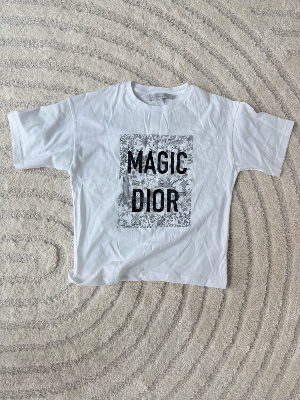 Dior Kids White 'Magic Dior' Short Sleeve Tee with Black Graphic